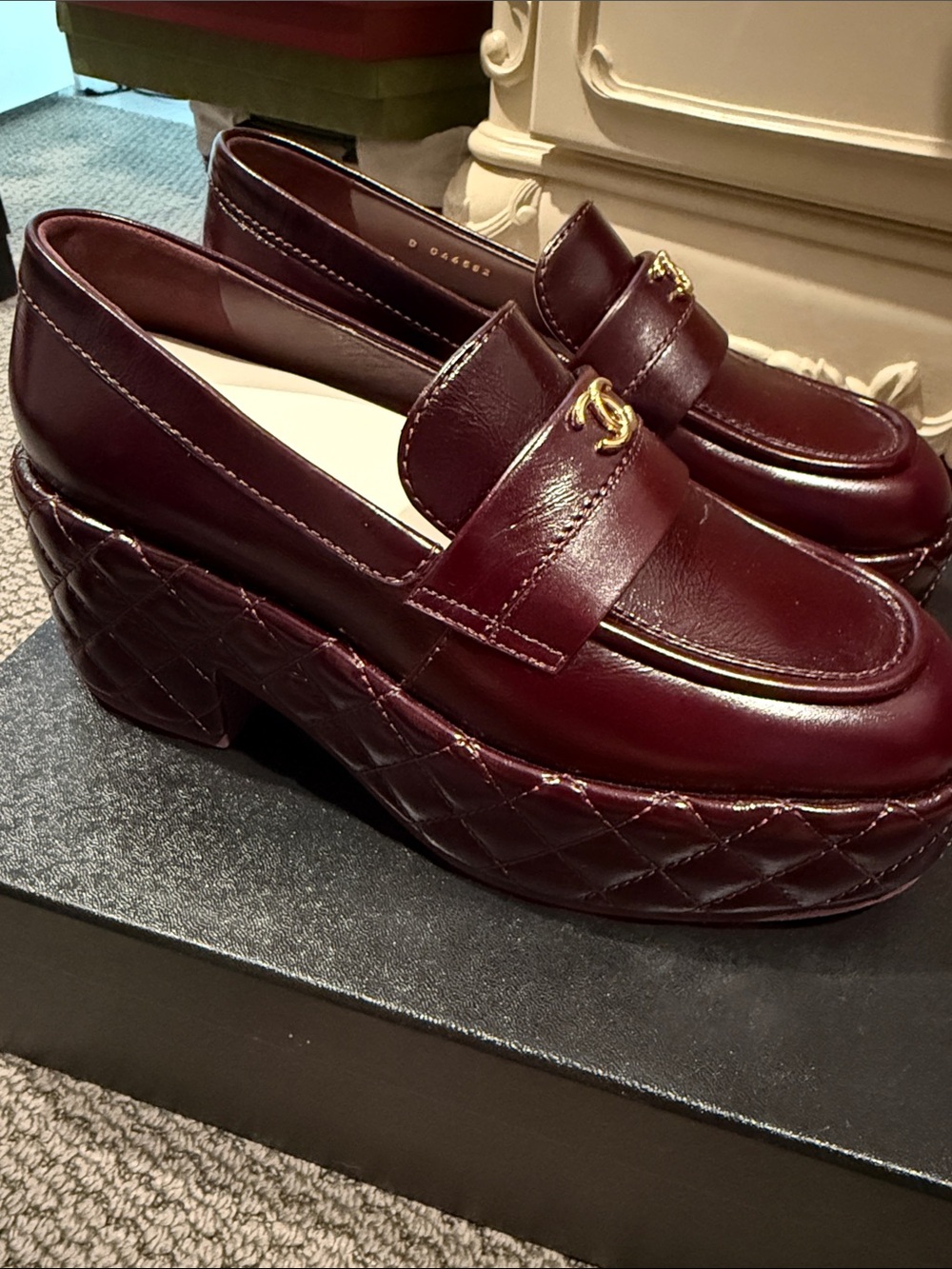 CHANEL woman’s Deep Wine Leather Loafers with Gold CC Hardware - Picture 2 of 8